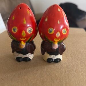 Vintage strawberry people, salt, and pepper shaker
